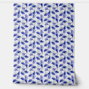 Papier Peint Feuille de gingko bleu et blanc