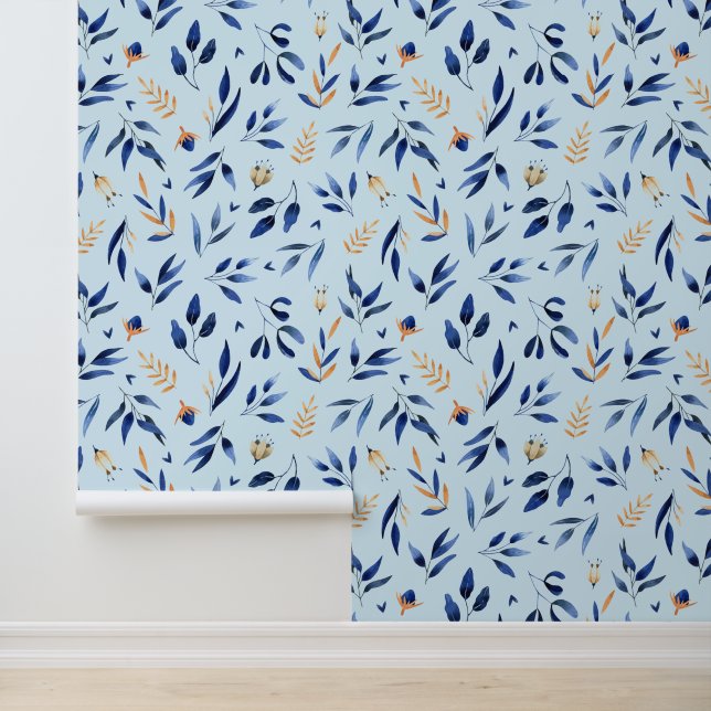 Papier Peint Feuilles bleues et jaunes botanica sans soudure mo (Application)
