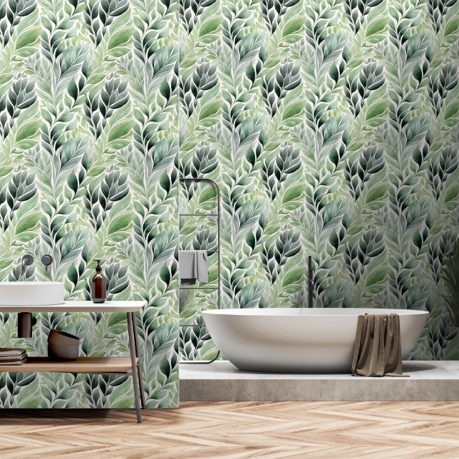 Papier Peint Feuilles botaniques verts Serene Nature (Salle de bain)