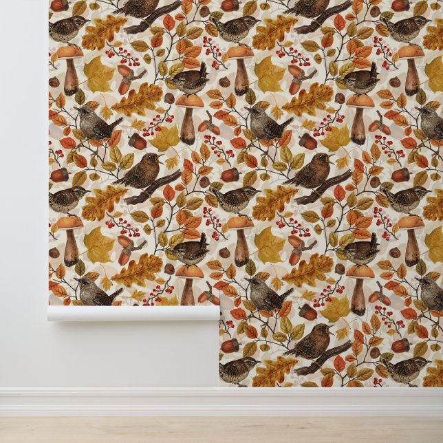 Papier Peint Feuilles d'automne, baies, champignons et fleurs (Application)