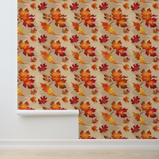 Papier Peint Feuilles d'automne Motif Peel et Bâton amovible (Application)