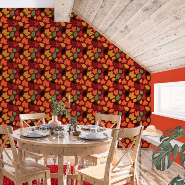 Papier Peint Feuilles d'automne vibrantes Motif multicolores (Vibrant Autumn Leaves Multi-Colored Pattern Wallpaper)