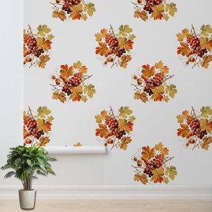 Papier Peint Feuilles de chute et de raisins Motifs Décor de mu
