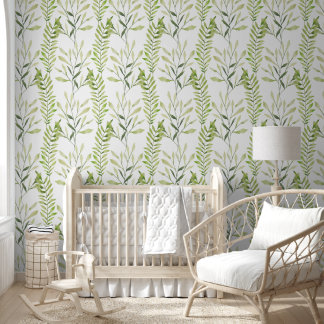 Papier Peint Feuilles de fougère Botanique vert et blanc Peel e