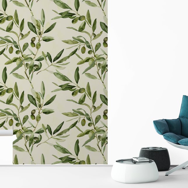 Papier Peint Feuilles de la Branche d'Olivier Méditerranée (Créateur téléchargé)