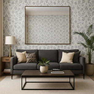 Papier Peint Feuilles gris Abstraits sur blanc