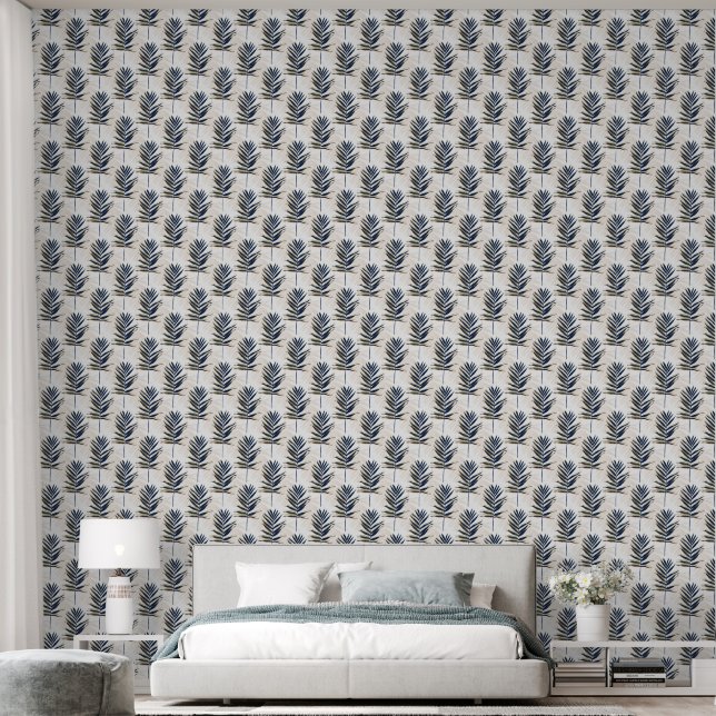 Papier Peint Feuilles modernes Blue Gold Palm (Chambre à coucher)