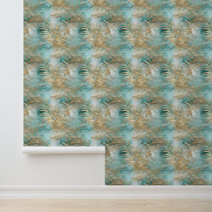 Papier Peint Feuilles Tropical Aqua Gold