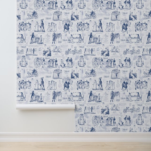 Papier Peint Fierté et préjugé Toile Bleu Blanc (Application)