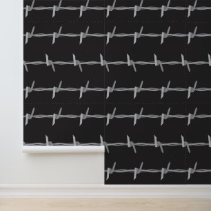 Papier Peint Fil Barbelé Gris Noir Motif