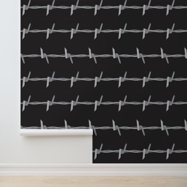 Papier Peint Fil Barbelé Gris Noir Motif (Application)