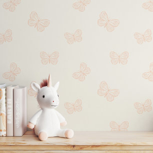 Papier Peint Fille Papillon Boho Douce Beige Rose Neutre