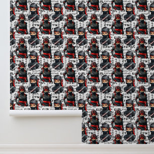 Papier Peint Filles Ninja Anime avec motif de texte Design