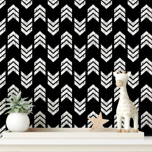 Papier Peint Flèches Chevron Texturées Blanches Et Noires