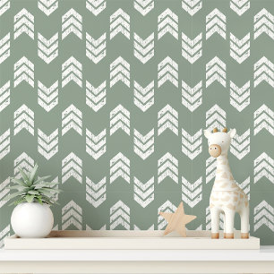 Papier Peint Flèches Chevron Texturées Modernes Sage Et Blanche