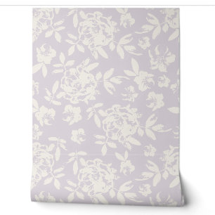 Papier Peint Fleur de Cottage Rose - Douce Pourpre Pastel Blanc