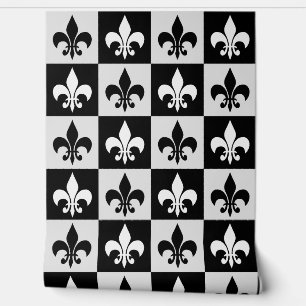 Papier Peint Fleur-de-Lis Noir Blanc