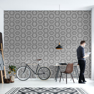 Papier Peint Fleur de mandala géométrique monochrome