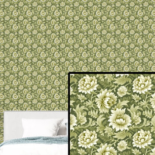 Papier Peint Fleur et feuille botanique vert moyen et clair