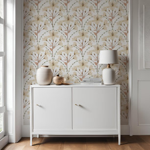 Papier Peint Fleur fleurie géométrique Blanc Beige Lily Motif