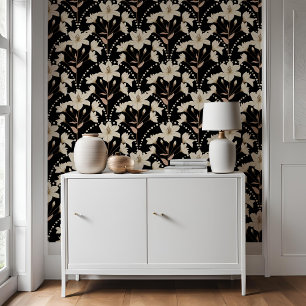 Papier Peint Fleur fleurie géométrique Noir Beige Lily Motif
