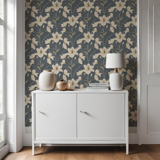 Papier Peint Fleur florale géométrique bleu gris Motif