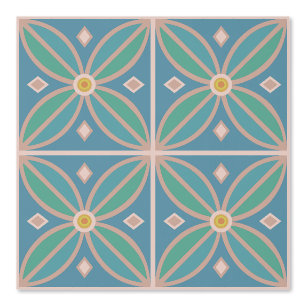 Papier Peint Fleur motif paon bleu vert et terre cuite