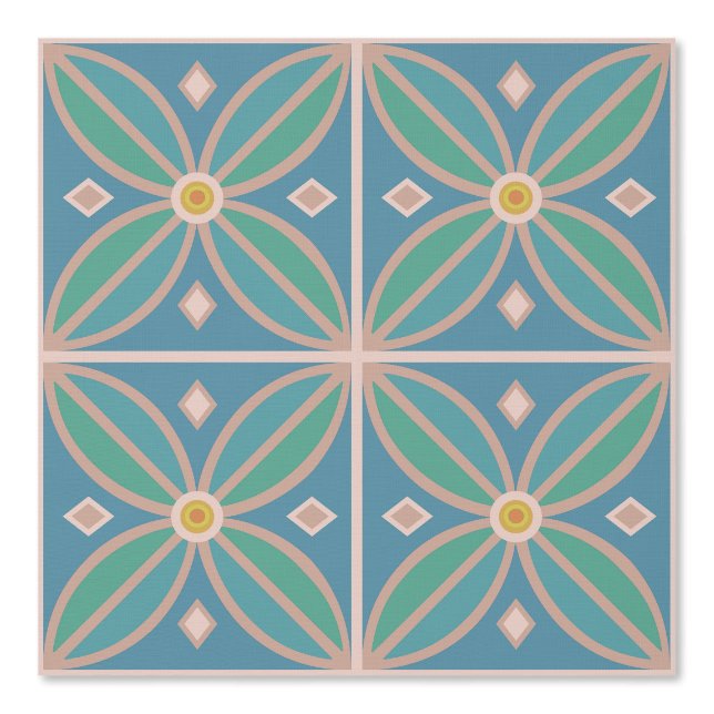 Papier Peint Fleur motif paon bleu vert et terre cuite (Recto)