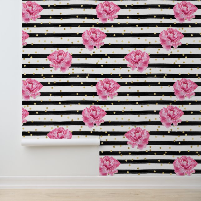 Papier Peint Fleur noire et Confetti d'or (Application)