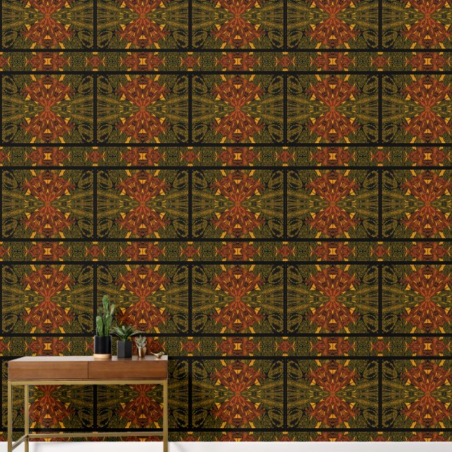 Papier Peint Fleur orange dans le vert (Couloir)