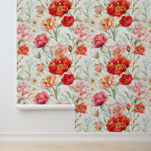 Papier Peint Fleur rouge classique mélange pivoine tulipe rose