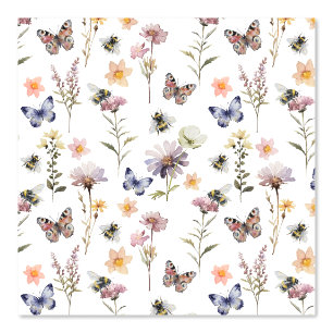 Papier Peint Fleur sauvage aquarelle colorée Papillon & Abeille
