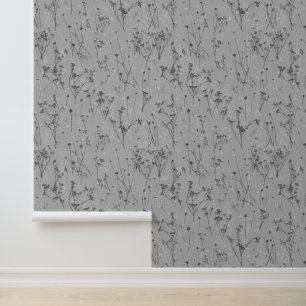 Papier Peint Fleur sauvage gris Abstrait moderne