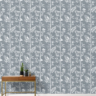 Papier Peint Fleur Sauvage Luxuriante Bleu Gris Botanique