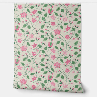 Papier Peint Fleur Traînante - Paisley - Rose Clair et Vert 