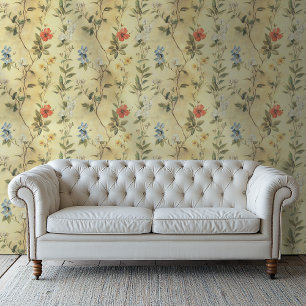 Papier peint fleuri de style jaune ancien