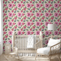 Fleurs Botaniques Roses et Feuilles Vertes Florale