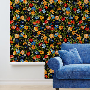 Papier Peint Fleurs colorées sur fond noir