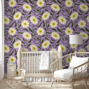 Papier Peint Fleurs de camomille sur lavande