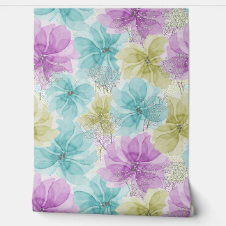Papier Peint Fleurs de Fée Pastel et souffle de bébé blanc