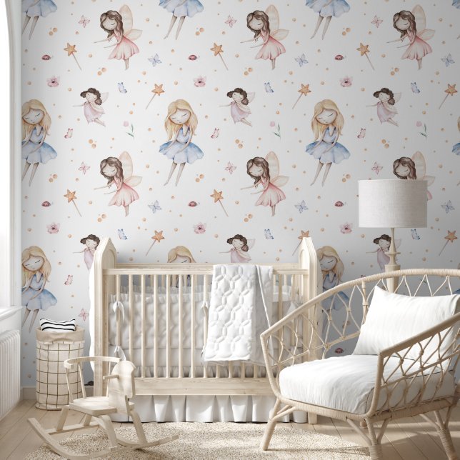 Papier Peint Fleurs de fées à l'aquarelle mignonne Pépinière à  (Enfants)