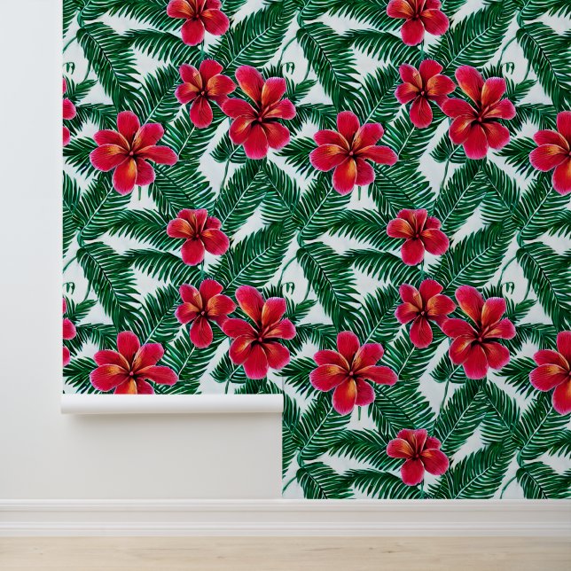 Papier Peint Fleurs de jungle tropicale florale hibiscus botani (Application)