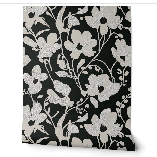 Papier Peint Fleurs de minuit : Gras Silhouette Florale (Déroulement)