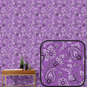 Papier Peint Fleurs de Paisley élégantes violet foncé