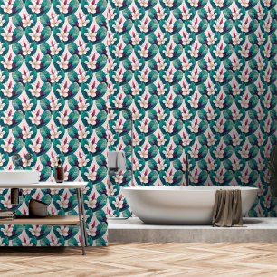 Papier Peint Fleurs de Plumeria Tropical Green Foliage tendance