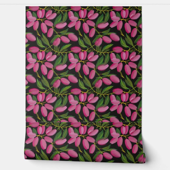 Papier Peint Fleurs de printemps sur un arrière - plan noir (Déroulement)