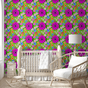 Papier Peint Fleurs d'été vives en violet et vert