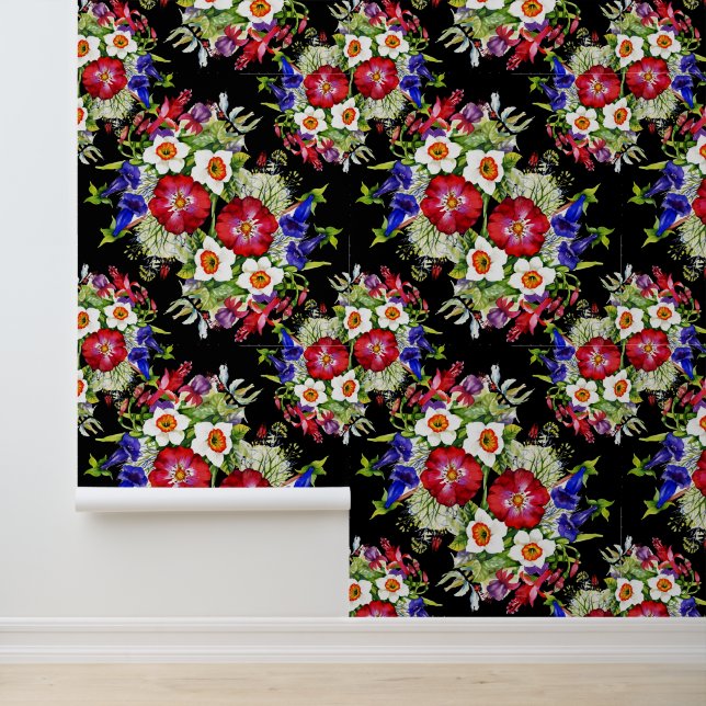 Papier Peint Fleurs du jardin Narcissus Foliage Blanc Rouge (Application)