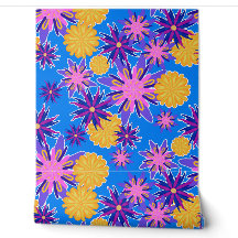 Fleurs fantaisie sur bleu