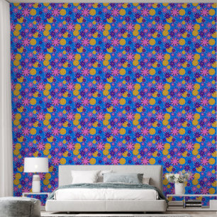 Papier Peint Fleurs fantaisie sur bleu